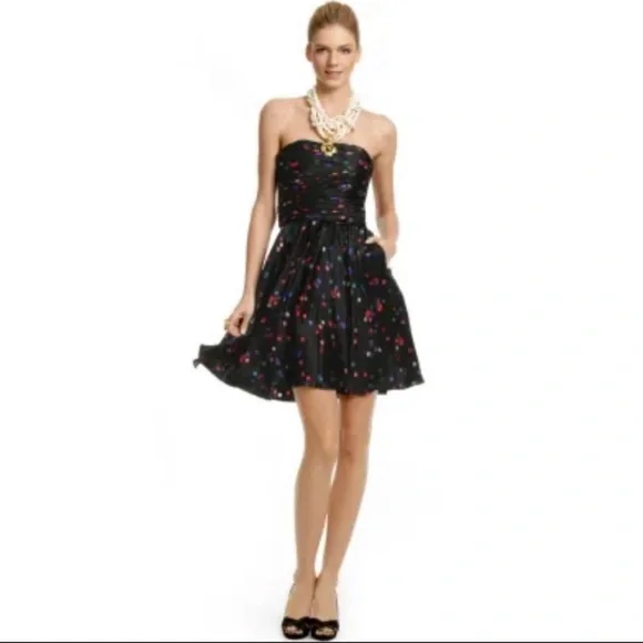 Halston Heritage Womens Strapless Black Polka Dot Silk Dress with Pockets Size 6 - Picture 14 of 16